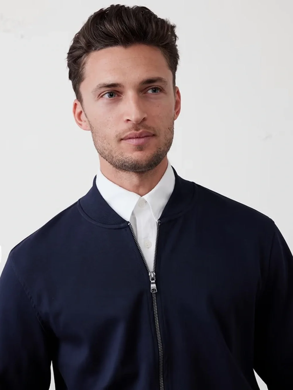 Banana Republic Men’s Luxe Touch Bomber Medium TALL Navy Blue